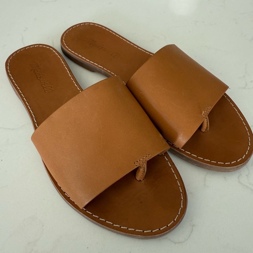 Brown Leather Slide Sandals